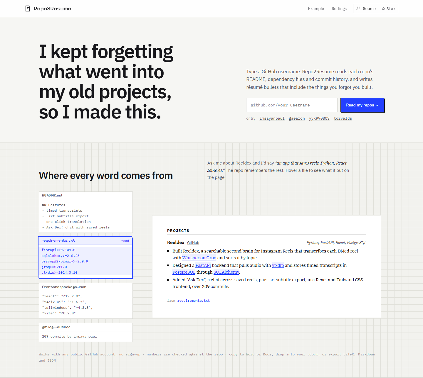 Repo2Resume turns GitHub repositories into resume entries